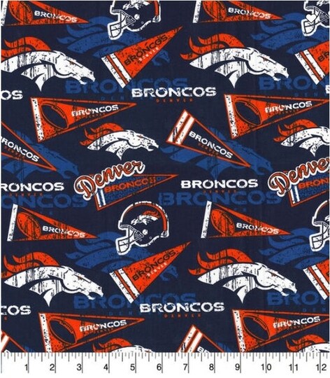 Fabric Traditions; Licensed NFL Denver Broncos Retro Cotton 14444D Fabric by the Yard; Category:NFL; Image:1